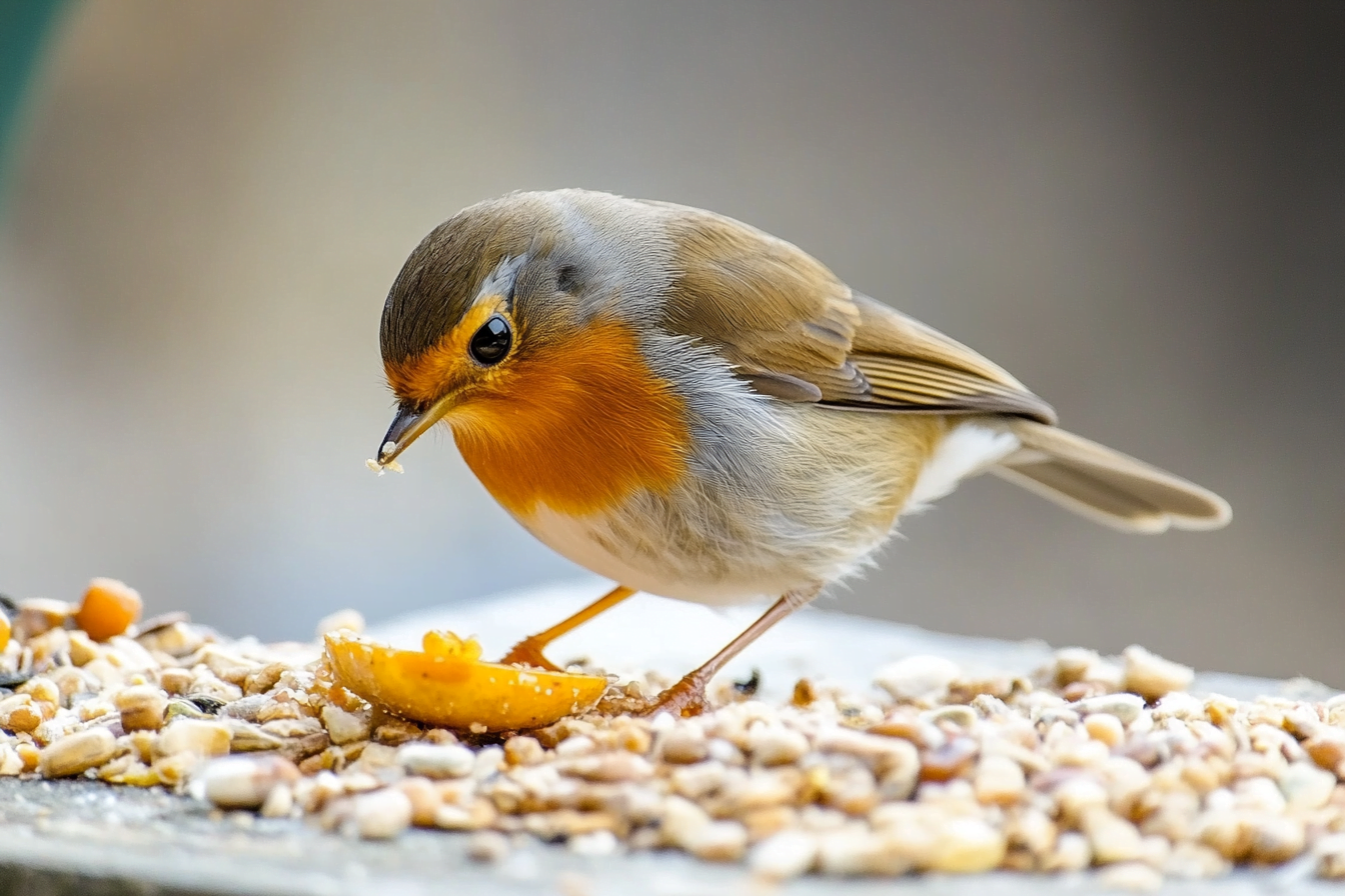 photo robin bird eating